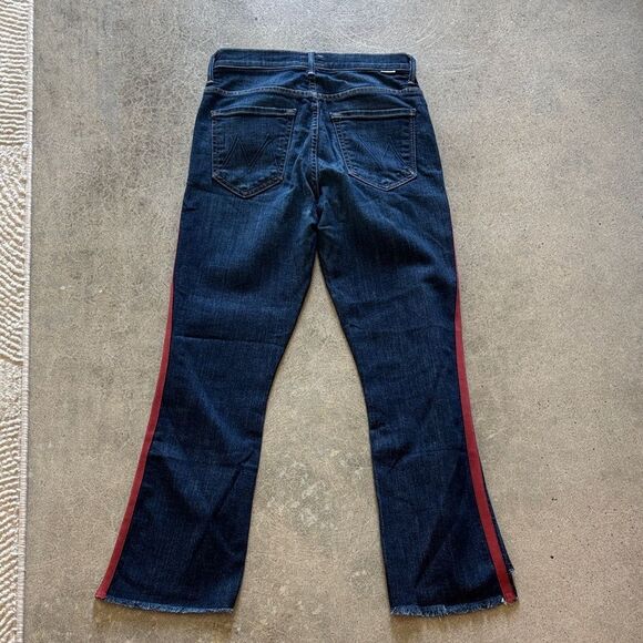MOTHER Dark Blue Flare Jeans with Red Accents - Picture 6 of 13